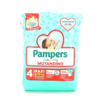 PAMPERS PANNOLINI BABY DRY MUTANDINO 4 MAXI 16 PZ 8-15 KG, PANNOLINI, S149783, 100174