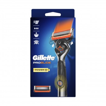 GILLETTE PROGLIDE POWER RASOIO 5 LAME FLEXBALL + 2 RICAMBI, LAME E RASOI PER UOMO, S125948, 100552