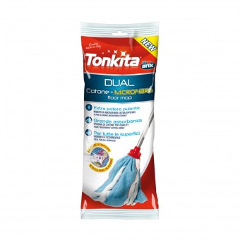 TONKITA DUAL FLOOR MOP RICAMBIO COTONE + MICROFIBRE LAVAPAVIMENTI, SCOPE / PANNI E ACCESSORI PAVIMENTI, S154254, 100870