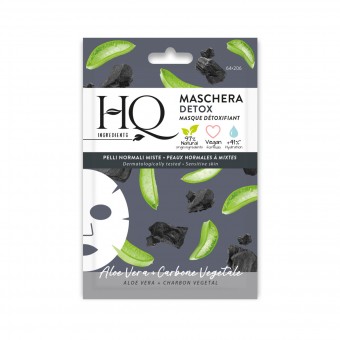 HQ MASCHERA IN TESSUTO DETOX ALOE VERA E CARBONE VEGETALE PELLI NORMALI MISTE 12 ML, CURA VISO DONNA, S169633, 101748