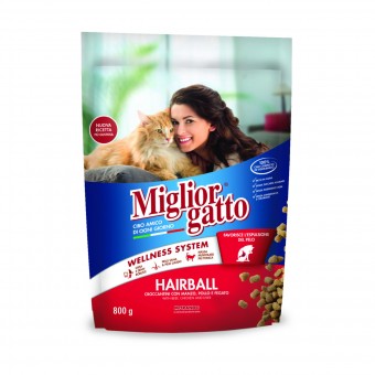 MIGLIOR GATTO HAIRBALL CROCCANTINI MANZO - POLLO - FEGATO BUSTA 800 GRAMMI, NUTRIZIONE, S169747, 102103