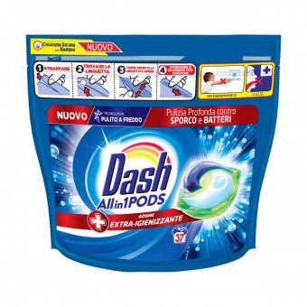 DASH ECODOSI DETERSIVO BUCATO LAVATRICE ALLin1 EXTRA IGIENIZZANTE 37 PODS, BUCATO LAVATRICE, S170121, 102880