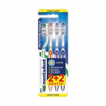 MENTADENT SPAZZOLINO PROTEZIONE FAMIGLIA SETOLE MEDIE PEZZI 2+2, SHAMPOO, S170256, 103321
