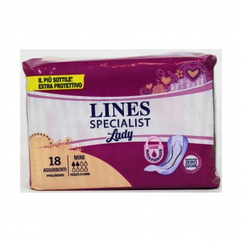 LINES SPECIALIST MINI 18 PEZZI ANTI-ODORE CON BARRIERE LATERALI ASSORBENTI - DISPOSITIVO MEDICO CE CLASSE 1, INCONTINENZA ADULTI, S130467, 104262