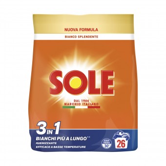 SOLE DETERSIVO POLVERE BUCATO LAVATRICE BIANCO SPLENDENTE SACCO 26 MISURINI KG 1,300, BUCATO LAVATRICE, S172285, 107666