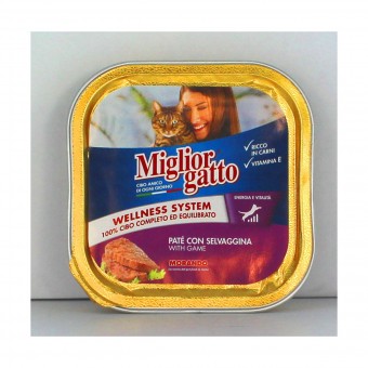 MIGLIOR GATTO PATE' SELVAGGINA VASCHETTA 100 GRAMMI, NUTRIZIONE, S006394, 16345