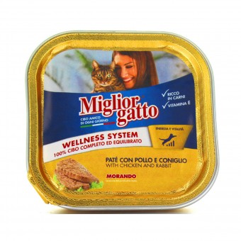 MIGLIOR GATTO PATE' POLLOeCONIGLIO VASCHETTA 100 GRAMMI, NUTRIZIONE, S006389, 21741