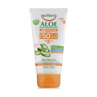 EQUILIBRA ALOE SOLARE CREMA SPF50+ PELLE DELICATA TRAVEL SIZE TUBO 75 ML , SOLARI, S147944, 46799