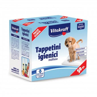 VITAKRAFT TAPPETINI IGIENICI ANIMALI CANE E GATTO CM 60x60 50 PZ, IGIENE, S157399, 70009