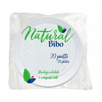 BIBO NATURAL 20 PIATTI DESSERT 17 CM DIAMETRO BIODEGRADABILI e COMPOSTABILI, ACCESSORI TAVOLA USA E GETTA, S157162, 70114