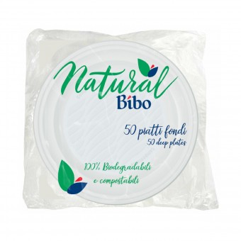 BIBO NATURAL 50 PIATTI FONDI 21,5 CM DIAMETRO BIODEGRADABILI e COMPOSTABILI, ACCESSORI TAVOLA USA E GETTA, S157161, 70115
