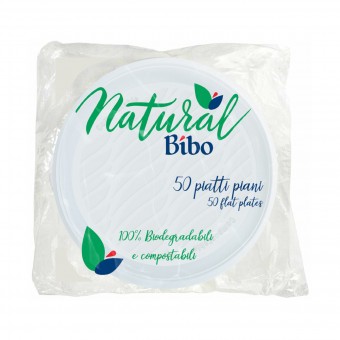 BIBO NATURAL 50 PIATTI PIANI 21,5 CM DIAMETRO BIODEGRADABILI e COMPOSTABILI, ACCESSORI TAVOLA USA E GETTA, S157160, 70116