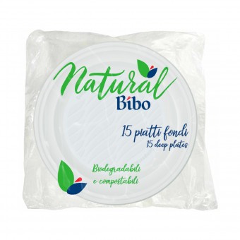 BIBO NATURAL 15 PIATTI FONDI 21,5 CM DIAMETRO BIODEGRADABILI e COMPOSTABILI, ACCESSORI TAVOLA USA E GETTA, S157159, 70117