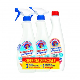 CHANTECLAIR 2 ANTICALCARE ACETO BIANCO SPRAY 625 ML + 1 SGRASSATORE MARSIGLIA RICARICA 625 ML , ANTICALCARE/PULITORE UNIVERSALE, S156985, 70163