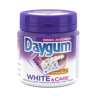 DAYGUM WHITE & CARE CON VITAMINA C ZENZA ZUCCHERO IN BARATTOLO, GOMMA DA MASTICARE, S156628, 70302