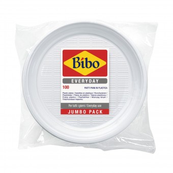 BIBO 100 PIATTI PIANI N PLASTICA BIANCA DM 20,5 CM, ACCESSORI TAVOLA USA E GETTA, S156606, 70309