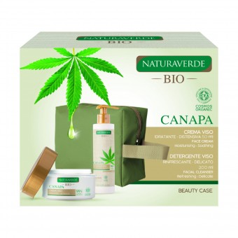 NATURAVERDE BIO CANAPA COFANETTO - POCHETTE + CREMA VISO 50 ML + DETERGENTE VISO RINFRESANTE DELICATO 200 ML, CONFEZIONI REGALO, S156380, 70404