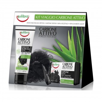 EQUILIBRA KIT COFANETTO VIAGGIO BIO CARBONE ATTIVO DOCCIASCHIUMA DETOX TUBO 100 ML + SAPONE DETOX 100% VEGETALE 100 grammi + SPU, CONFEZIONI REGALO, S156139, 70430