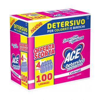 ACE DETERSIVO BUCATO LAVATRICE LIQUIDO IGIENIZZANTE COLORATI 25 LAVAGGI x 4 PEZZI, BUCATO LAVATRICE, S155703, 70589