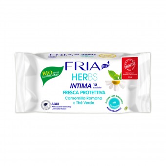 FRIA 12 SALVIETTE INTIMA BIO FRESCA PROTETTIVA CAMOMILLA ROMANA E THE' VERDE, IGIENE INTIMA, S155590, 70606