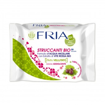 FRIA 20 SALVIETTE STRUCCANTI BIO ADDOLCENTE VELLUTATO ALL'ACQUA MICELLARE CON ESTRATTO DI VITE ROSSA, PULIZIA VISO DONNA, S155578, 70612