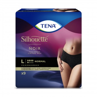TENA SILHOUETTE NOIR VITA BASSA MUTANDINA ASSORBENTE 9 PEZZI TAGLIA LARGE +BUONO SCONTO 3 EURO, INCONTINENZA ADULTI, S154883, 70739