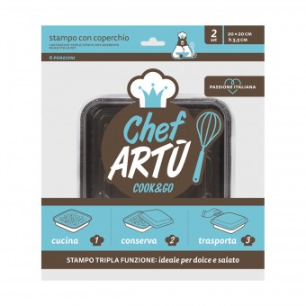 CHEF ARTU' 2 STAMPI QUADRATI DA FORNO CARTONCINO RIVESTITO IN PET+COPERCHIO 6 PORZIONI CM 20x20x3,5H, STOVIGLIE, PENTOLE & ACCESSORI CUCINA, S154127, 71064