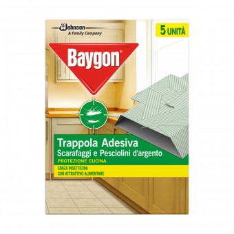 BAYGON CUCINA TRAPPOLA ADESIVA SCARAFAGGI e PESCIOLINI D'ARGENTO 5 PEZZI, INSETTICIDI STRISCIANTI, S153706, 71263