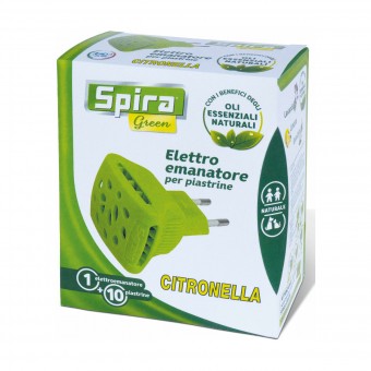 SPIRA GREEN CITRONELLA ELETTROEMANATORE + 10 PIASTRINE, INSETTICIDI VOLANTI, S153580, 71282