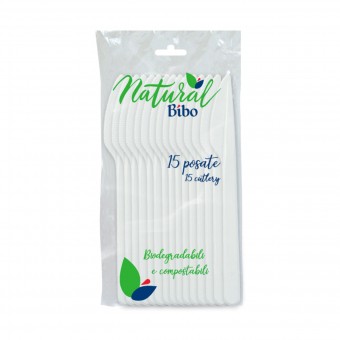 BIBO NATURAL 15 COLTELLI BIODEGRADABILI E COMPOSTABILI , ACCESSORI TAVOLA USA E GETTA, S153415, 71296