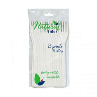 BIBO NATURAL 15 FORCHETTE 100% BIODEGRADABILI E COMPOSTABILI, ACCESSORI TAVOLA USA E GETTA, S153414, 71297