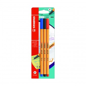 STABILO POINT88 3 PENNE PUNTA FINE 0,4 MM COLORI ASSORTITI IN BLISTER, PENNE, MATITE, COLORI & CO, S152154, 71582