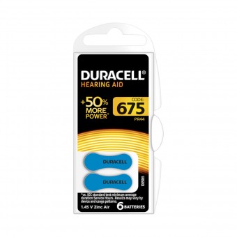DURACELL BATTERIA PER APPARECCHI ACUSTICI 1,45 VOLT 6 PZ CODE 675 PR44, PILE, S150538, 72182