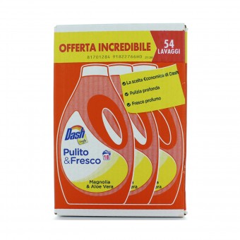 DASH SIMPLY ARANCIONE DETERSIVO LIQUIDO MAGNOLIA & ALOE VERA 18 LAVAGGI x 3 PEZZI , BUCATO LAVATRICE, S150528, 72190