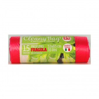 GEL SAC ROTOLO 15 SACCHI SHOPPERS PATTUMIERA CON MANICO 53x65 CM 33 LITRI ROSA TRASPARENTE PROFUMO FRAGOLA, SACCHETTI SPAZZATURA, S150485, 72197