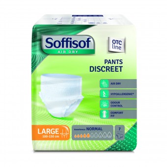 SOFFISOF PANTS DISCREET AIR DRY LARGE GIRO VITA 100/150 CM 7 PZ DISPOSITIVO MEDICO CE DI CLASSE 1, INCONTINENZA ADULTI, S149932, 72258