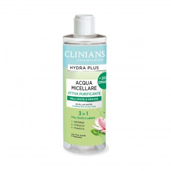 CLINIANS HYDRA PLUS ACQUA MICELLARE ATTIVA PURIFICANTE 3in1 PELLI MISTE O GRASSE 400 ML, PULIZIA VISO DONNA, S149029, 72525