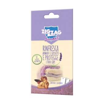 ZIG ZAG SALVA ABITI 12 FOGLIETTI CARTONCINO SPESSO CANFORA e LAVANDA x CASSETTI E ARMADI PROTEGGE RINFRESCA E PROFUMA, ANTITARME, S147940, 72896