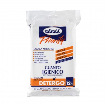 PRIORITY GUANTO IGIENICO DETERGO IDRATANTE DELICATO SENZA RISCIACQUO E SENZA ASCIUGATURA 12 PZ , SALVIETTINE BIMBI, S147523, 72952