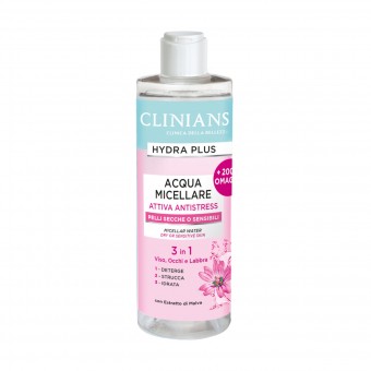 CLINIANS HYDRA PLUS ACQUA MICELLARE 3in1 ATTIVA ANTISTRESS PELLI SECCHE O SENSIBILI 400 ML, PULIZIA VISO DONNA, S147299, 73011