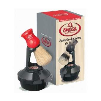 OMEGA CONFEZIONE PENNELLO IN SETOLA & CREMA DA BARBA ALL'OLIO DI EUCALIPTO IN CIOTOLA , ACCESSORI RASATURA, S144643, 73688