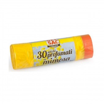 GEL SAC 30 SACCHI PATTUMIERA IN POLIETILENE MISURA 55x65 GIALLI PROFUMATI ALLA MIMOSA CON MANIGLIA IN ROTOLO, SACCHETTI SPAZZATURA, S142309, 74258