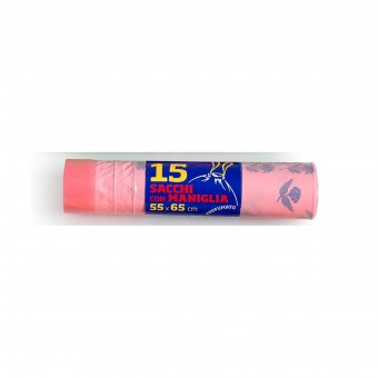 GEL SAC 15 SACCHI PATTUMIERA IN POLIETILENE MISURA 55x65 CON MANIGLIA ROSA TRASPARENTE PROFUMATO IN ROTOLO , SACCHETTI SPAZZATURA, S142301, 74265