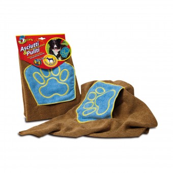 SUPER FIVE ASCIUTTI & PULITI PANNO IN MICROFIBRA CON TASCHE x CANE CM 70x40, ACCESSORI, S141663, 74417