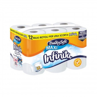 BULKYSOFT CARTA IGIENICA INFINITA 12 MAXI ROTOLI 450 STRAPPI 2 VELI, CARTA IGIENICA, S139889, 74764
