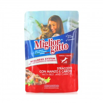 MIGLIOR GATTO STRACETTI CON MANZO e CAROTE BUSTA 100 GRAMMI, NUTRIZIONE, S028252, 74862