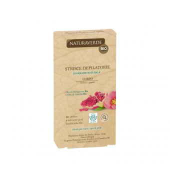 NATURAVERDE BIO 20 STRISCE DEPILATORIE CORPO + 4 SALVIETTE POST DEPILAZIONE MELOGRANO E CAMELIA, STRISCE DEPILATORIE, S133168, 75868