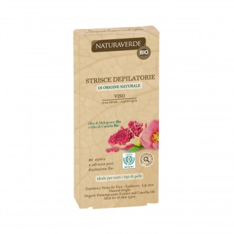 NATURAVERDE BIO 20 STRISCE DEPILATORIE VISO + 4 SALVIETTE POST DEPILAZIONE MELOGRANO E CAMELIA, STRISCE DEPILATORIE, S133167, 75869