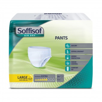 SOFFISOF PANNOLONI MUTANDINA ADULTI PANTS AIR DRY MISURA LARGE GIRO VITA 110-150 CM ASSORBENZA EXTRA 7 GOCCE 14 PZ DISPOSITIVO M, INCONTINENZA ADULTI, S122459, 77040