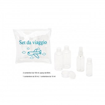 SET DA VIAGGIO 5 PZ MISTI - 2 CONTENITORI DA 100 ML - 1 CONTENITORE 60 ML SPRAY - 1 CONTENITORE 35 ML - 1 CONTENITORE 15 ML MINI, ACCESSORI CAPELLI, S090425, 78628